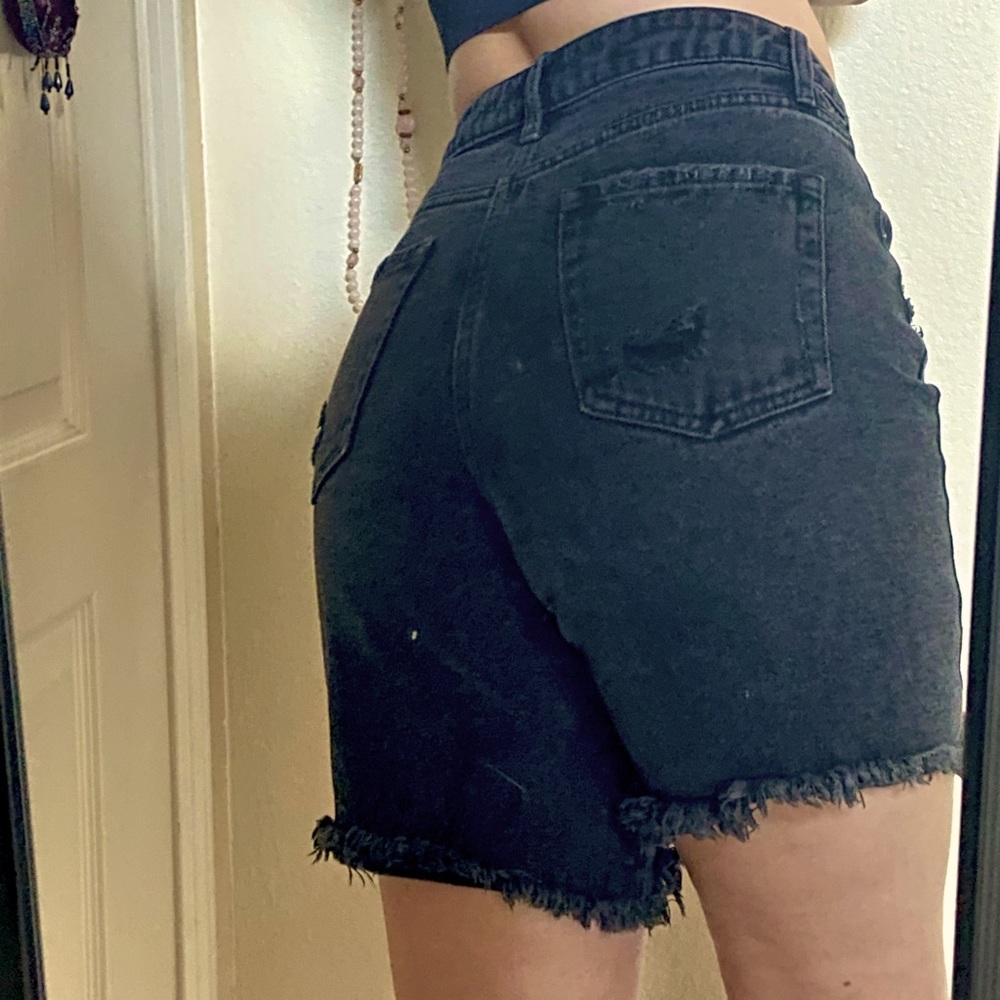 Black distressed Bermuda jean shorts
